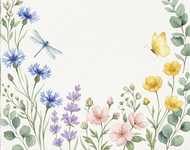 Hand painted watercolor wildflowers border